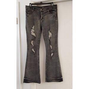 NWOT~L.A. Miss Black Distressed Acid Washed Bootcut Black Denim Jeans Sz 30